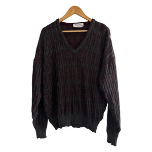 Vintage Merino Wool Grandpa Sweater Rib Knit V Neck Made in Canada